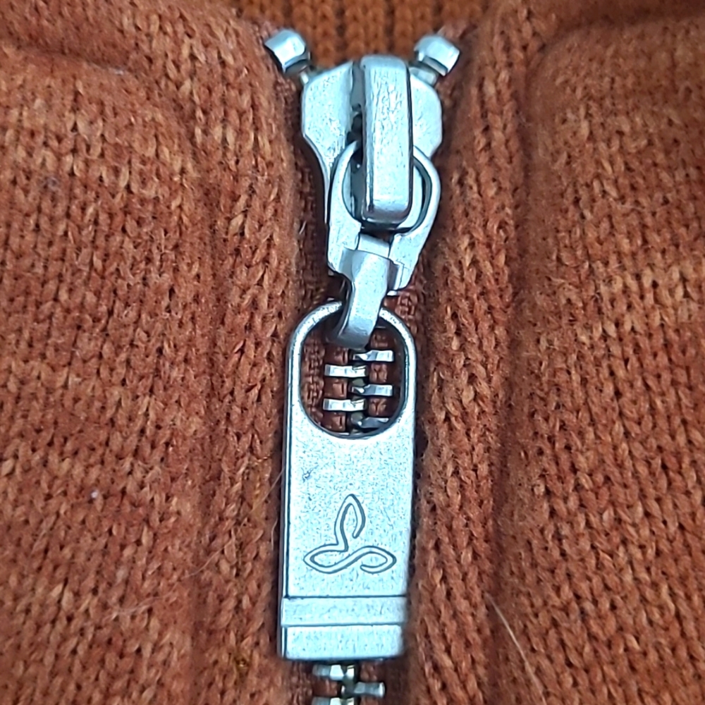 PrAna Breathe Rust Orange Zip Up Sweater XL Ribbed Trim Mock Neck Yoga Outdoor - Picture 5 of 15